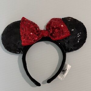Disney Parks Minnie Mouse Black Sequin Headband Red Bow Minnie Ear Headband